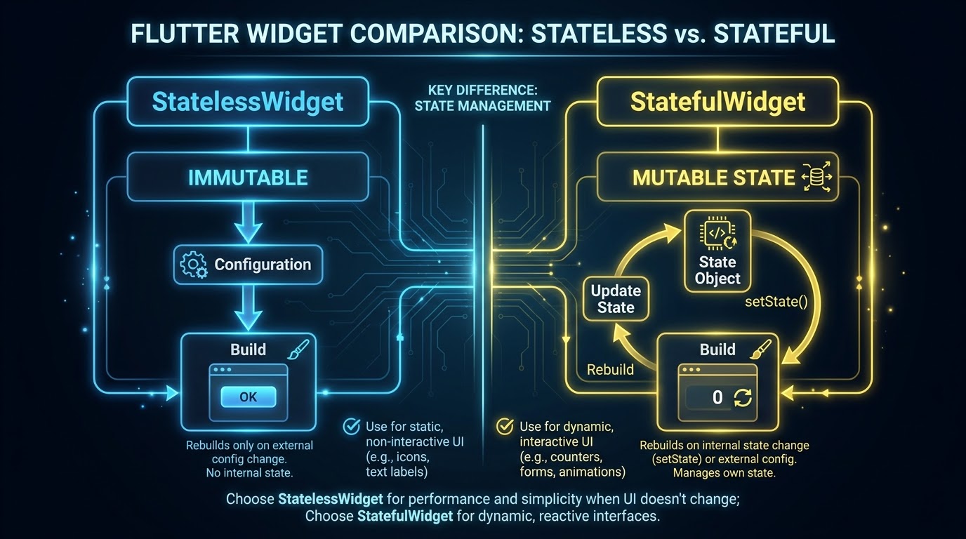 StatelessWidget vs StatefulWidget Infographic